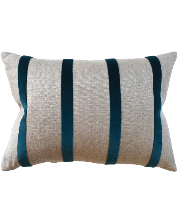 Giorgio Linen Stripe Lumbar Throw Pillow (Flax + Midnight)