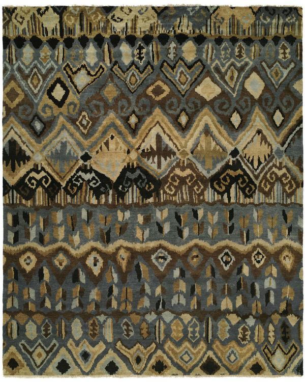 Artisan Steel Blue / Earth-Tones Tribal Rug