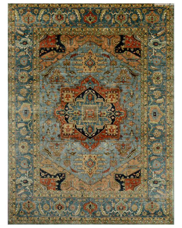 Aqua Blue Brown Traditional Rug