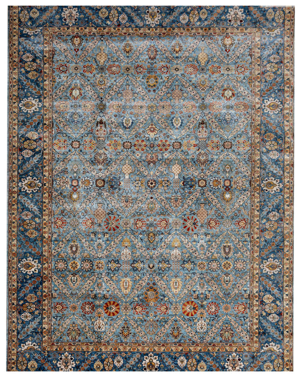 Aqua Blue Gold Traditional Rug