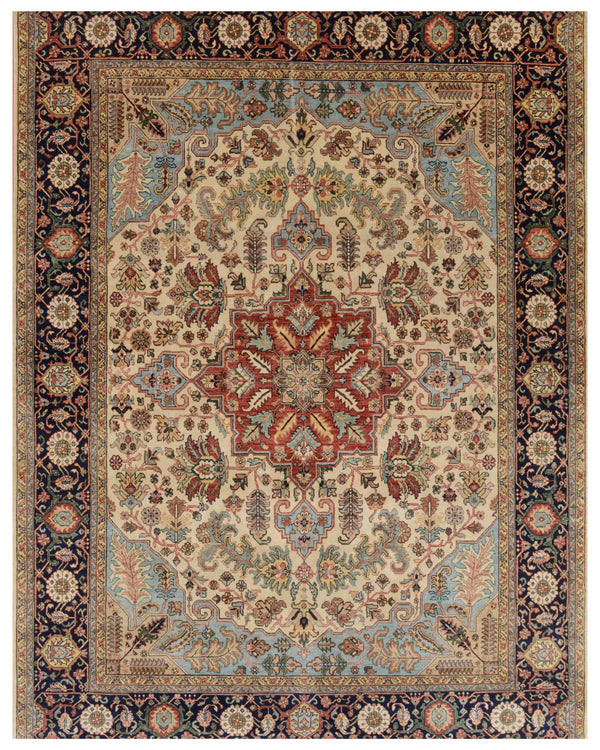 Beige Black Medallion Traditional Rug