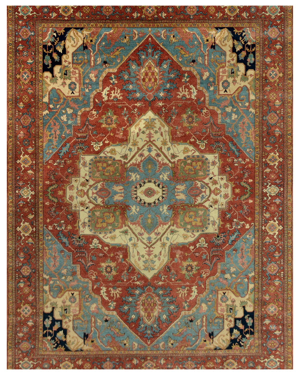 Blue Rust Medallion Traditional Rug