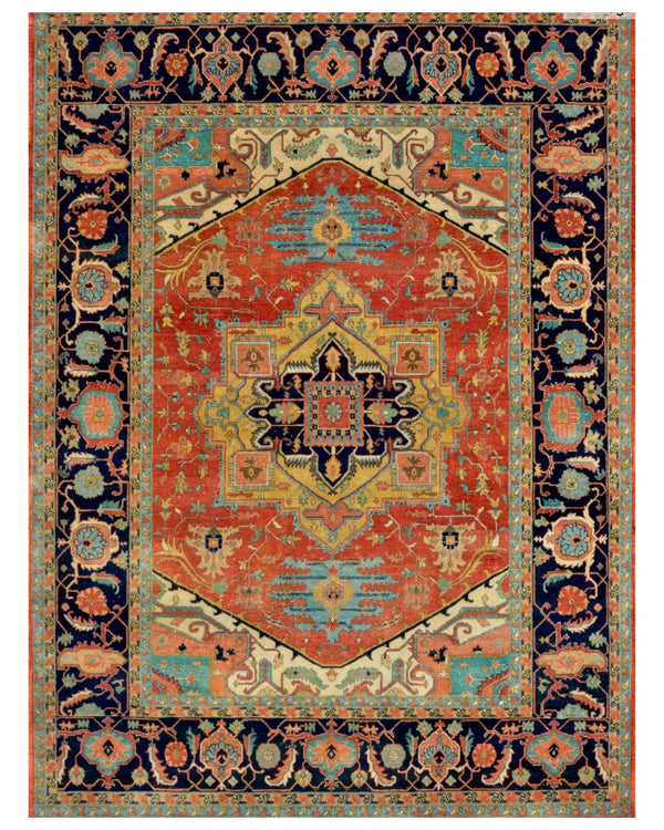 Bright Rust Black Traditional Rug