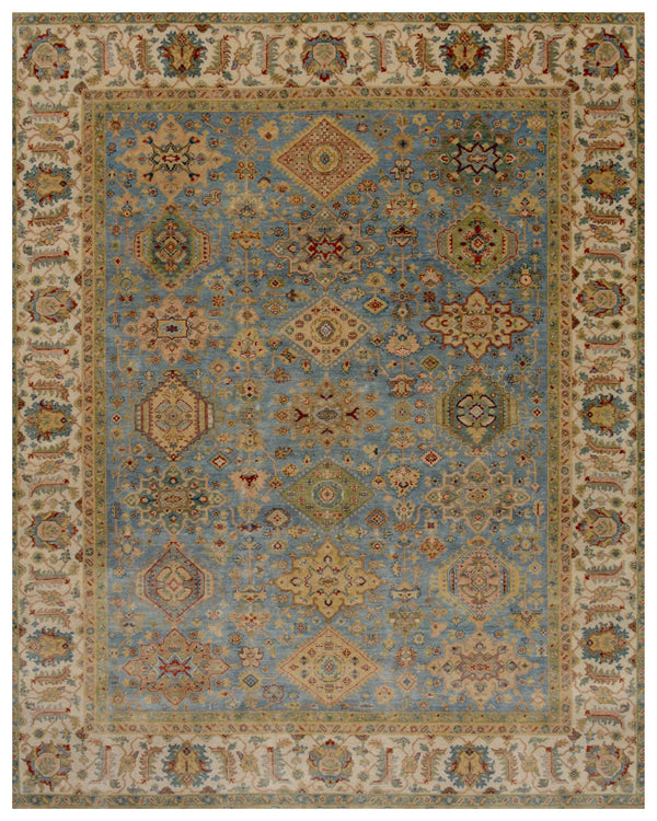 Dusty Blue Beige Traditional Rug