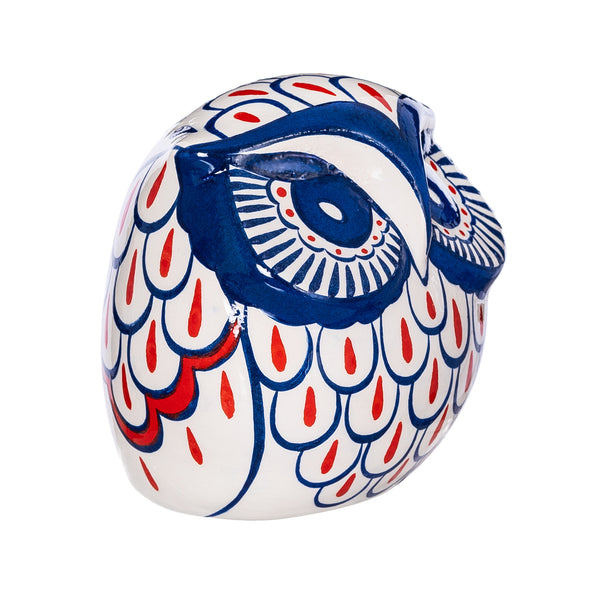 Ceramic Hand-Painted Owl, Red, White + Blue