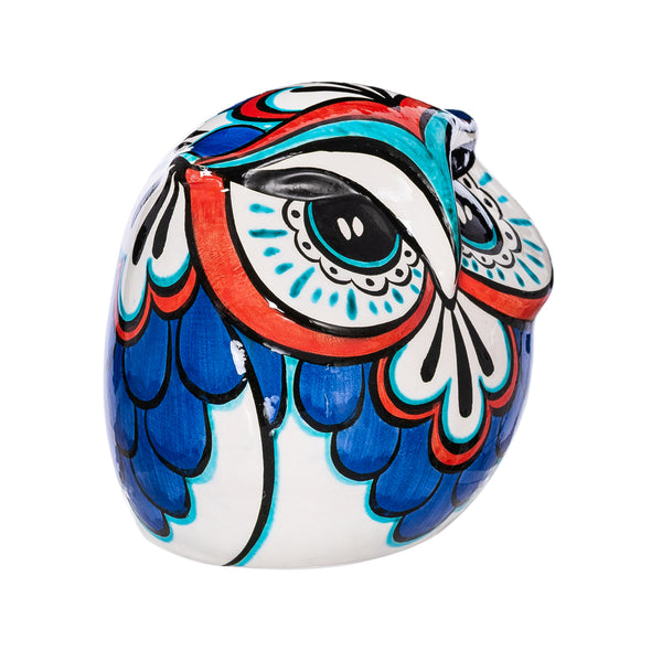 Ceramic Hand-Painted Owl, Shades of Blue