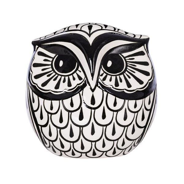 Ceramic Hand-Painted Owl, Black + White