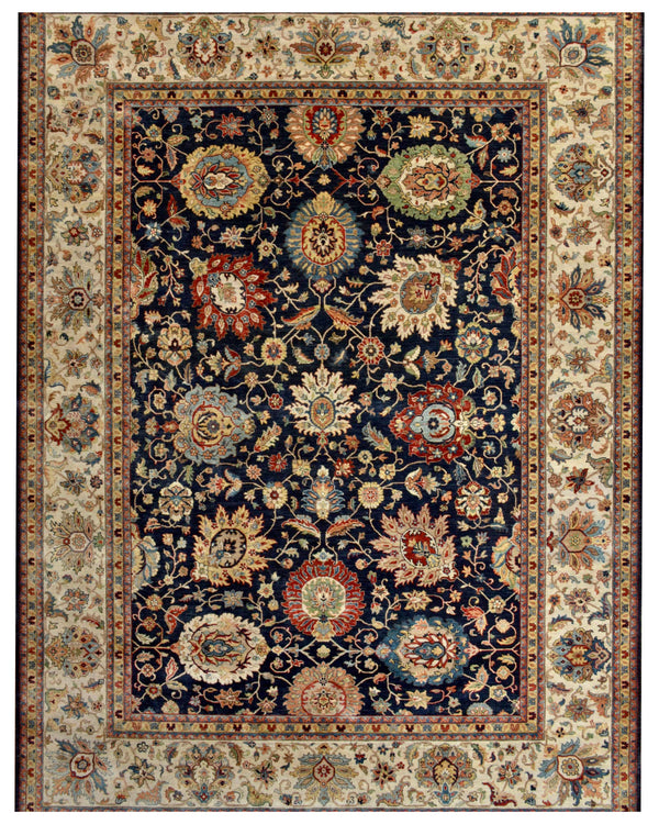 Navy Beige Medallion Traditional Rug