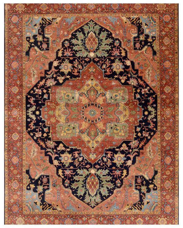 Navy Rust Bright Medallion Traditional Rug