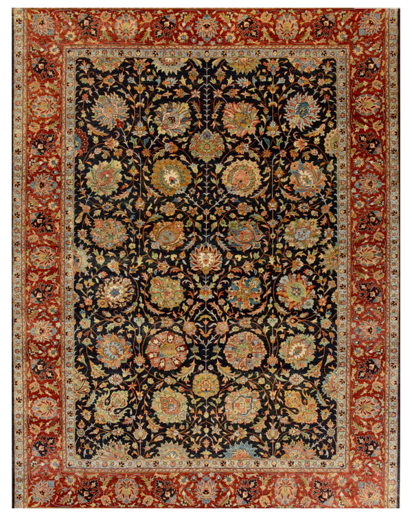 Navy Rust Patterned Traditional Rug