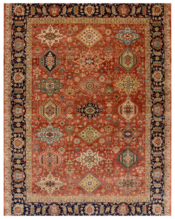 Rust Blue Mini Medallion Traditional Rug