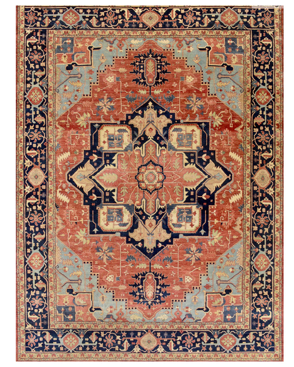 Rust Navy Medallion Traditional Rug