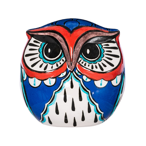 Ceramic Hand-Painted Owl, Santorini Blue